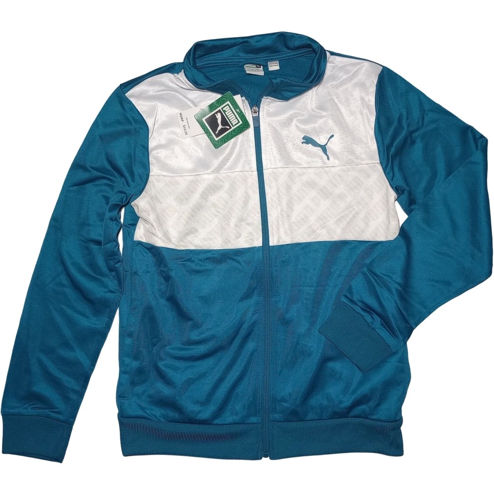 Puma Kids 14 16 Track Jacket Zip‎ Up Teal Blue Sz Large White NWT